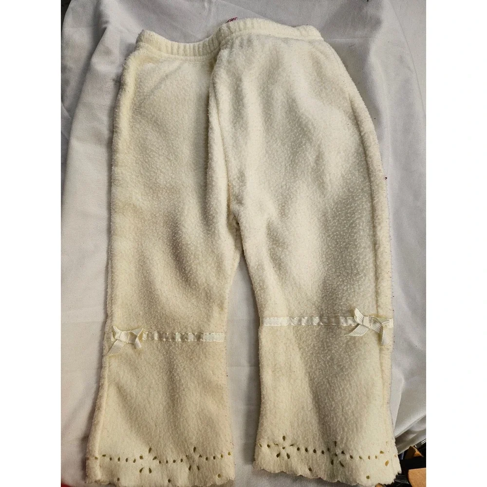 Vintage Style Girls Fleece Floral Sweater and Pants Set 12M Cream Pink